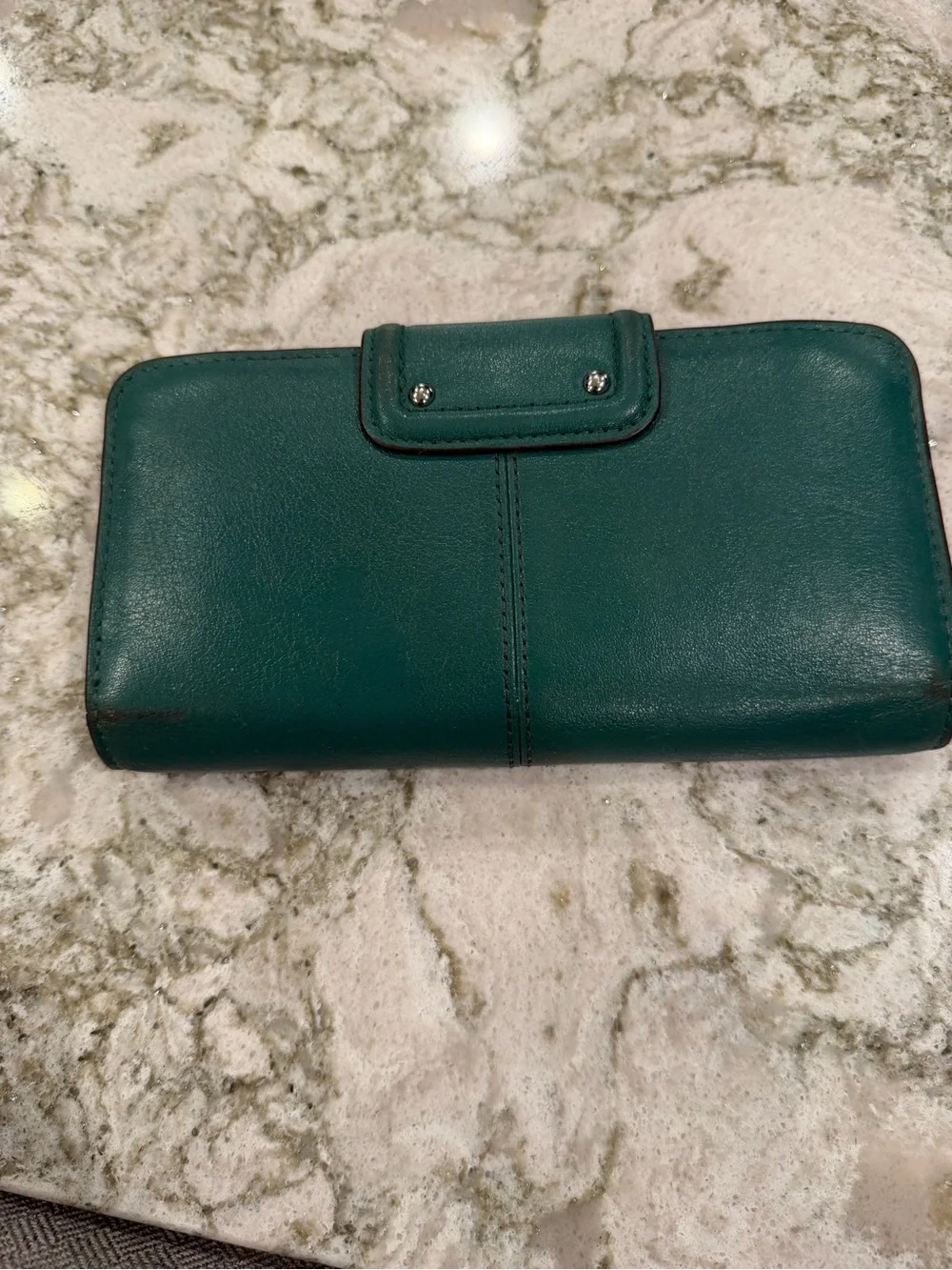 Coach Teal Green Leather Zip-Around Wallet with Snap Tab